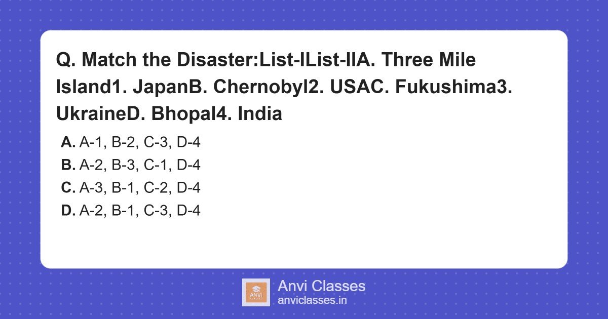 Match Environmental Disasters: Three Mile Island, Chernobyl, Fukushima, Bhopal