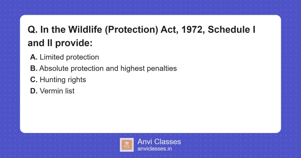 Wildlife Protection Act 1972: Schedule I & II Protection